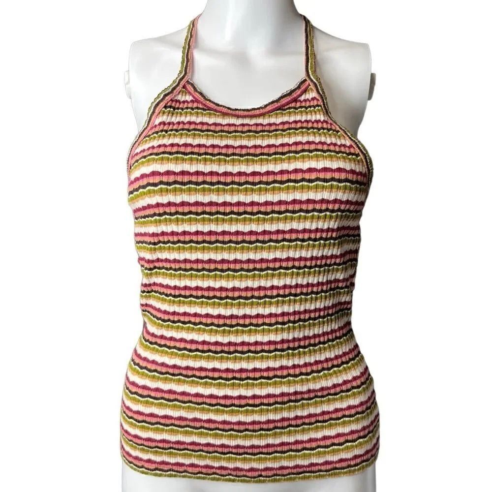 American Eagle Striped Halter Top Pink and Green Size Large
